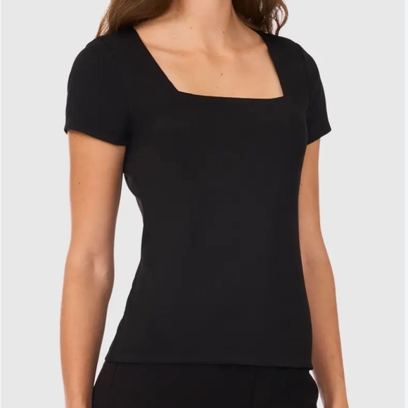 Tahari Tops - TAHARI Black Square Neck Short Sleeve Top ⭐️SALE 2/$40